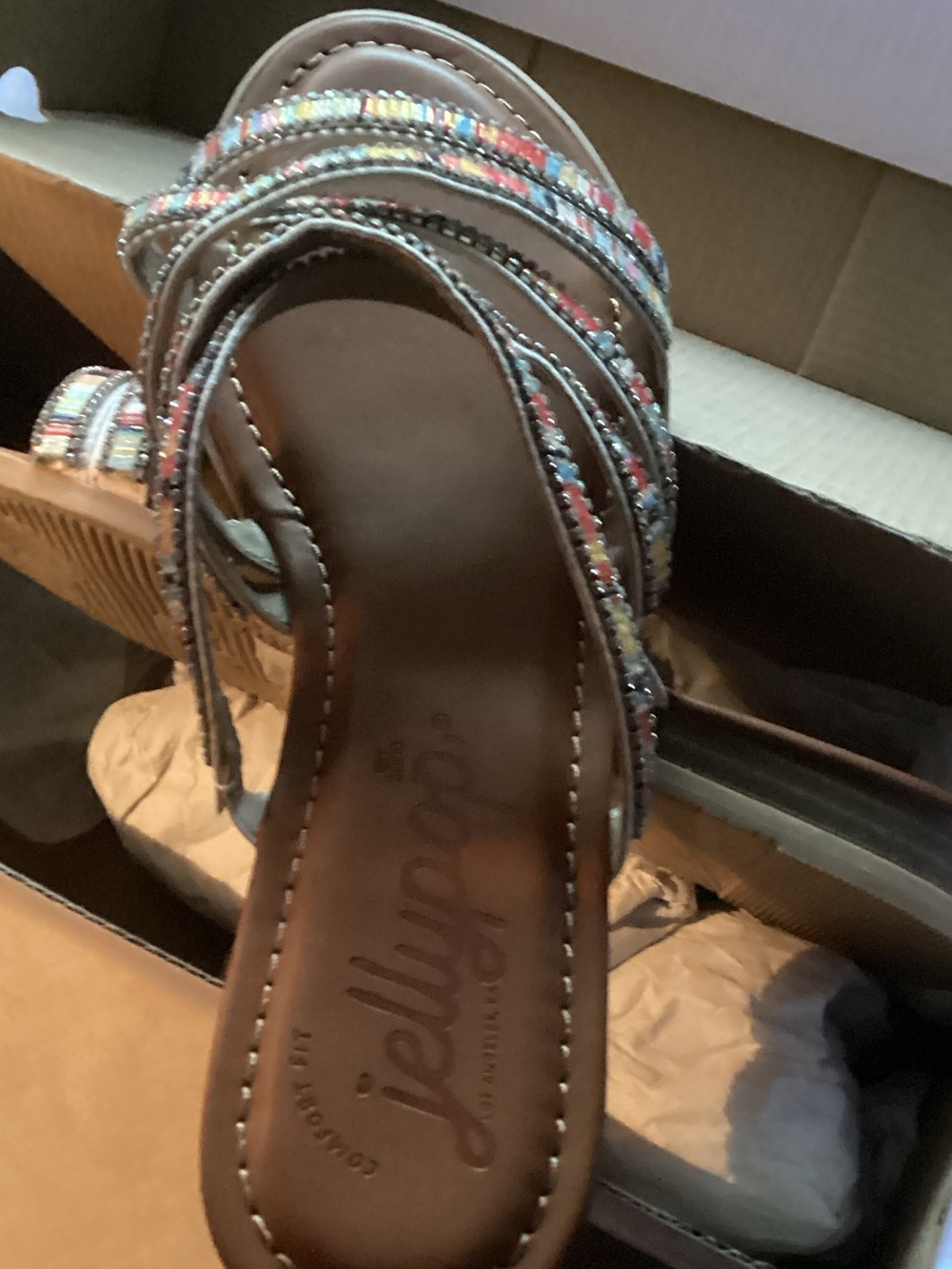 Jellypop Multicolor Beaded Strappy Sandal with Brown Footbed